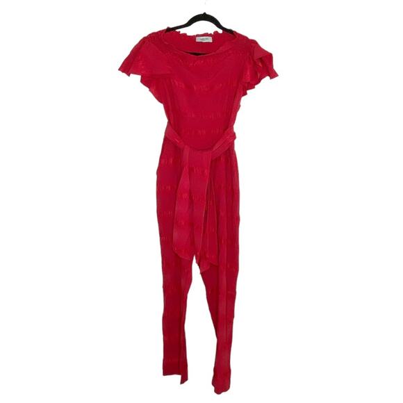 Rachel Comey Stance Silk Blend Smocked Seersucker Jumpsuit Red Christmas Size 0 - Picture 3 of 7